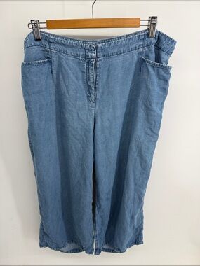 J. Jill Lyocell linen blend plus size chambray denim wide leg cropped pants 16